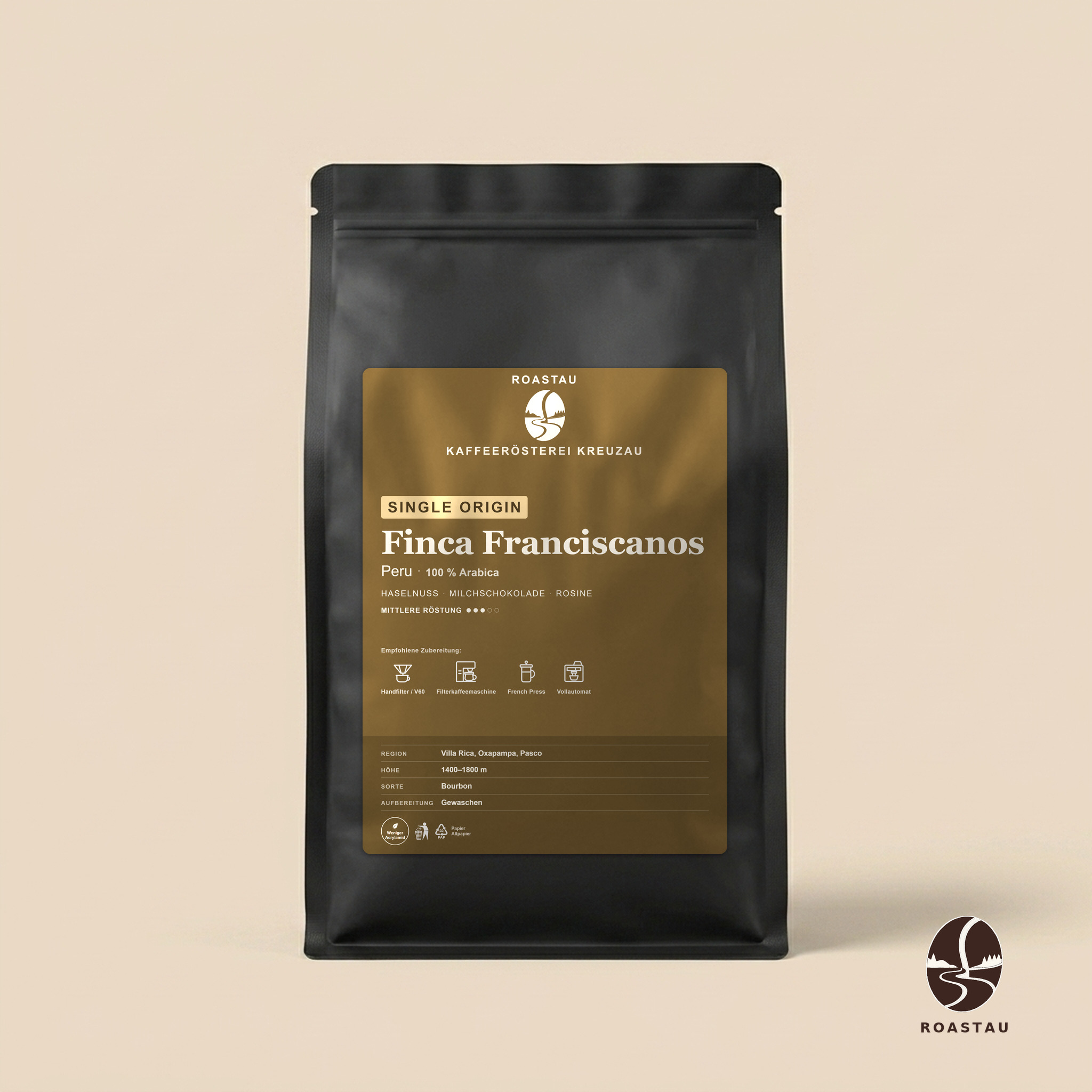 Finca Franciscanos — Villa Rica, Oxapampa · Peru – Peru – Haselnuss, Milchschokolade, Rosine, Zitrus, blumig | Roastau