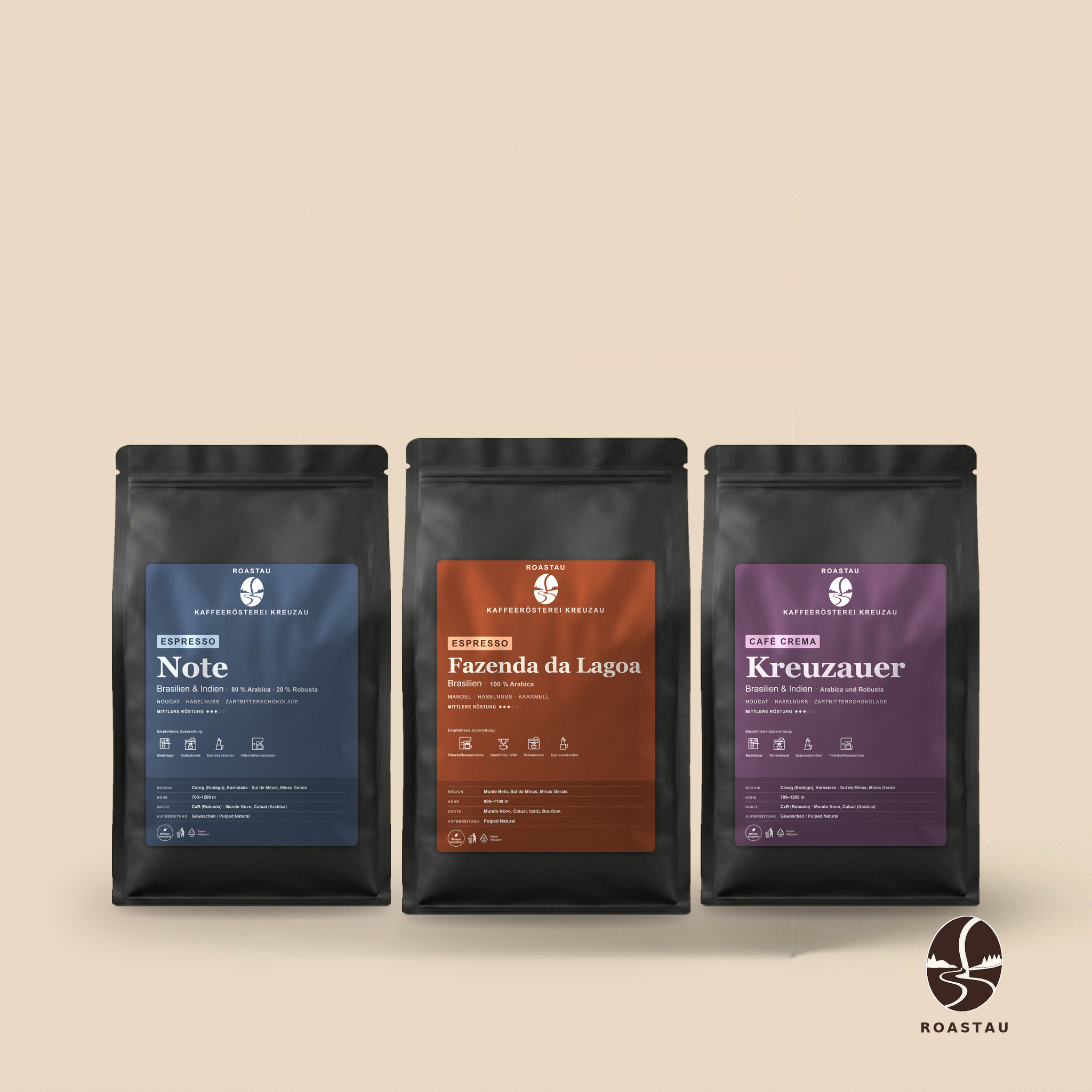 Proefpakket Trio — 3 x 250 g – nougat, hazelnoot, cacao, chocolade | Roastau