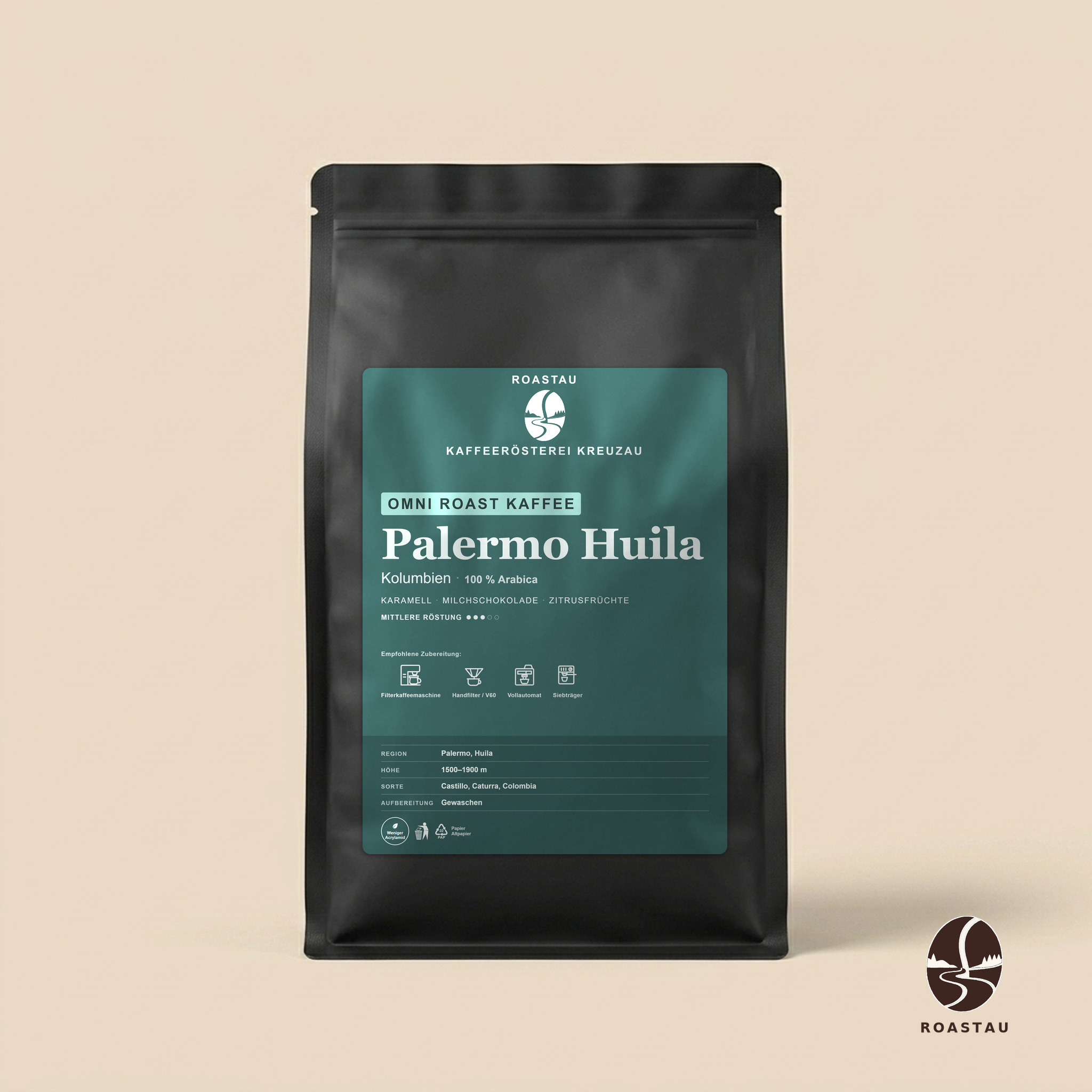 Palermo Huila — Kolumbien Arabica – Kolumbien – Karamell, Milchschokolade, Zitrusfrüchte, rote Früchte | Roastau
