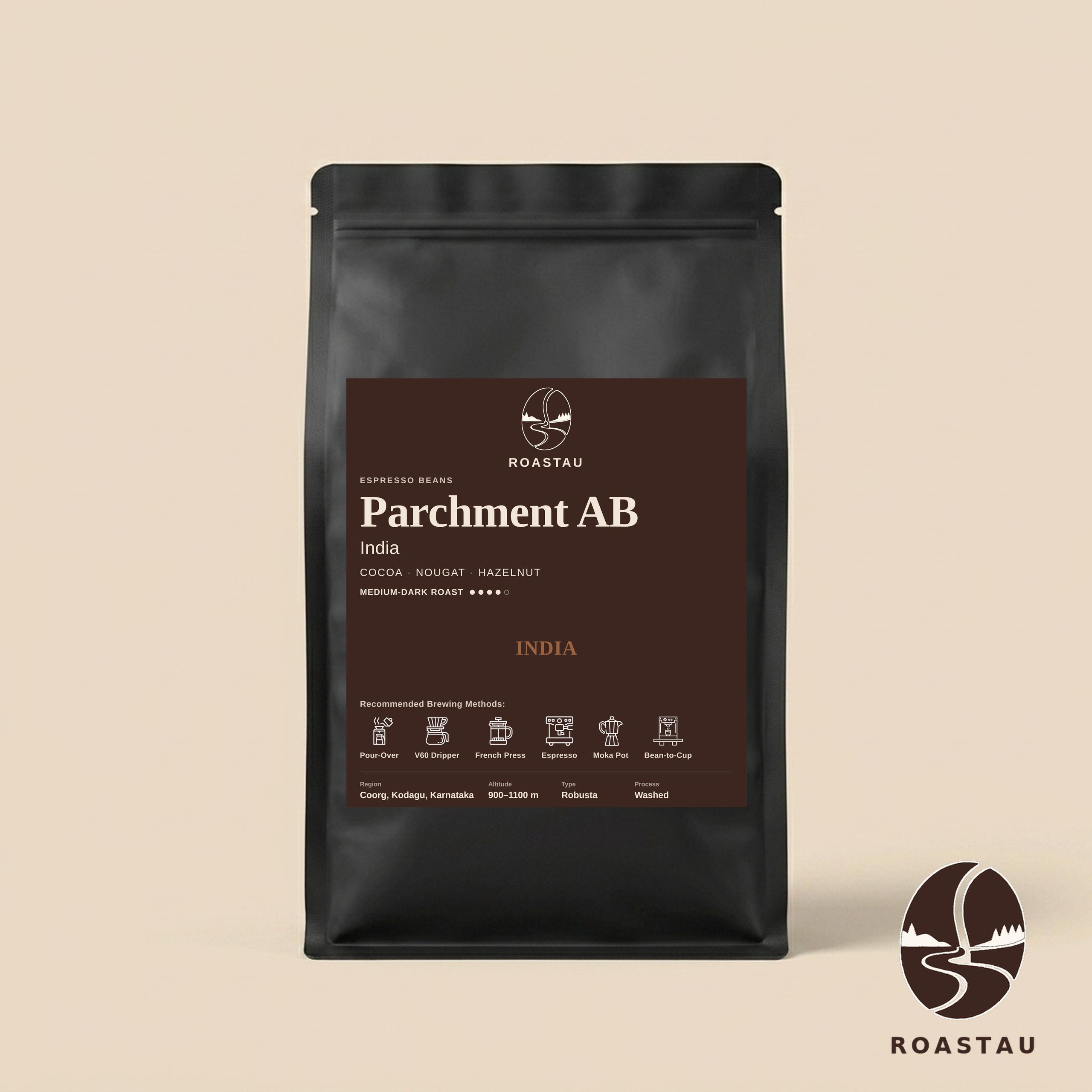 Indien Robusta Parchment AB Espresso